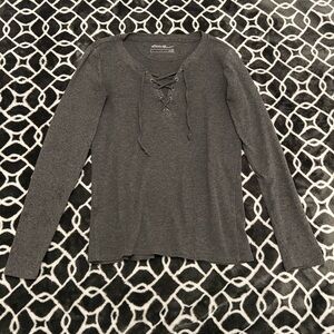 Eddie Bauer Grunge Charcoal Lace-Up Long Sleeve Top